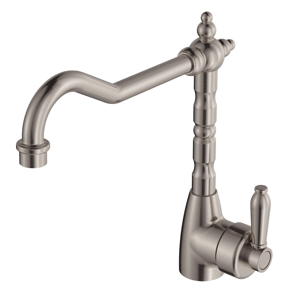 Fienza Eleanor Shepherds Crook Sink Mixer, Brushed Nickel / Brushed Nickel