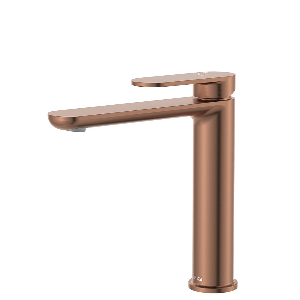 Fienza Empire Slim Cold Start Medium Basin Mixer - Brushed Copper