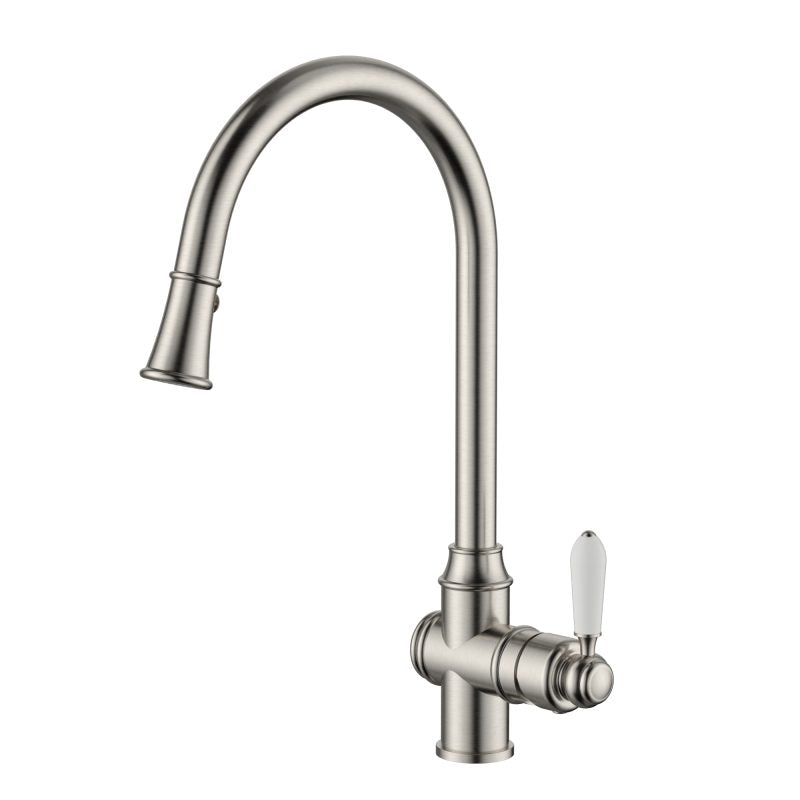 Modern National Bordeaux Pull-Out Kitchen Mixer Brushed Nickel