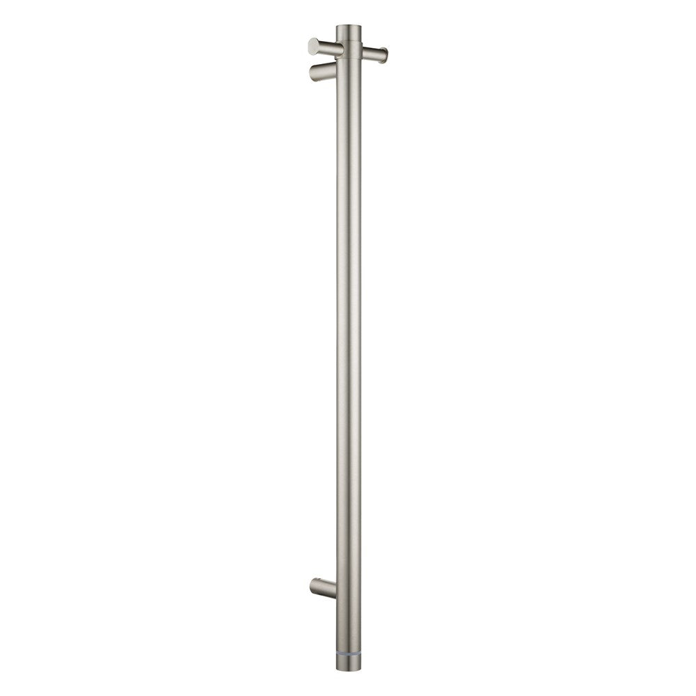 Aquaperla Round Vertical Electric Heated Towel Rack Single Bar (with Timer) - Brushed Nickel