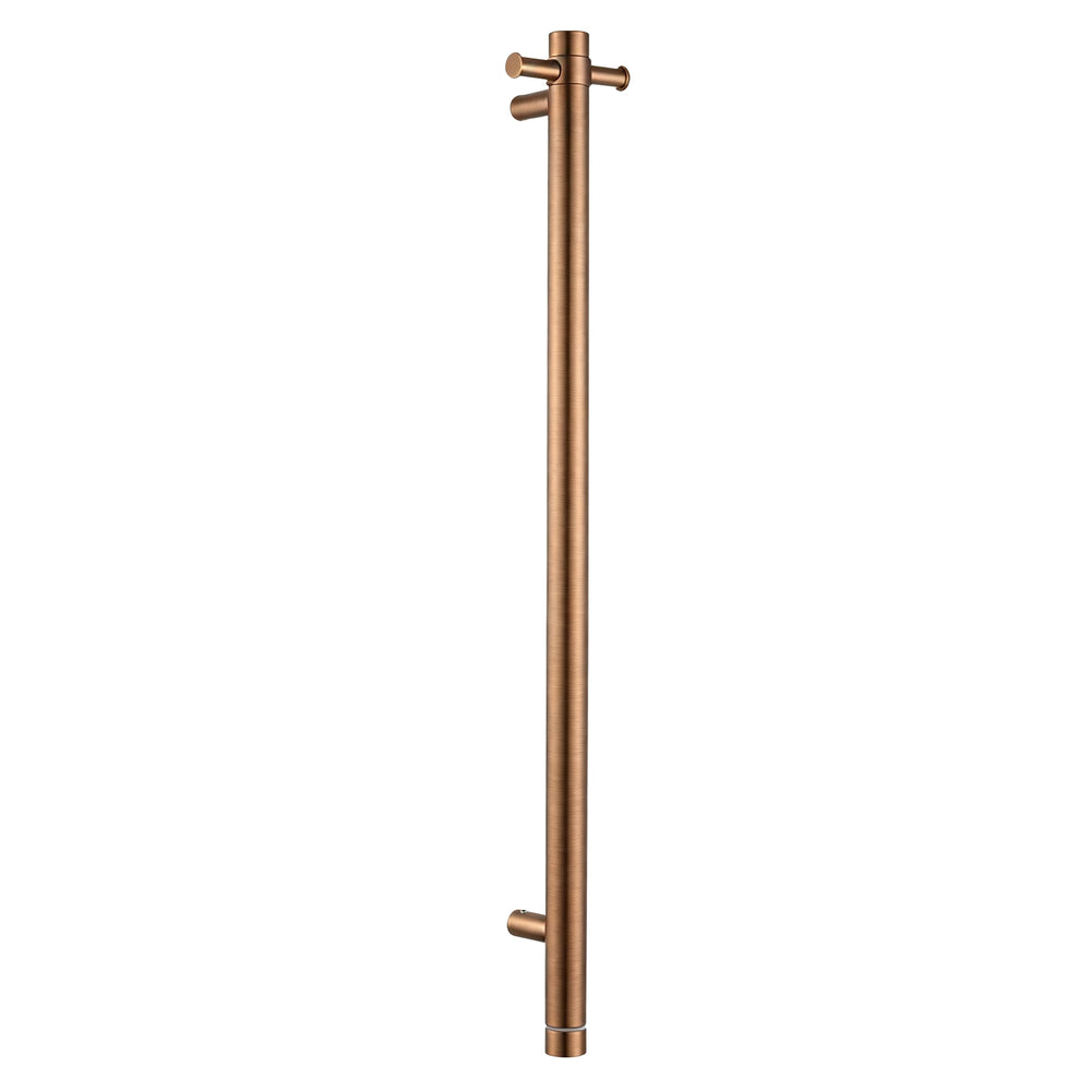 Aquaperla Round Vertical Electric Heated Towel Rack Single Bar (with Timer) - Brushed Copper