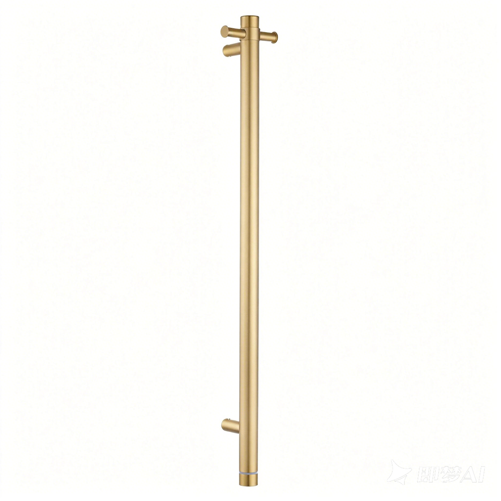 Aquaperla Round Vertical Electric Heated Towel Rack Single Bar - Brushed Brass