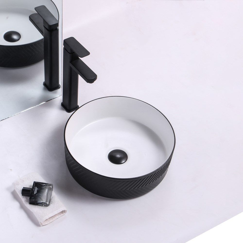 Aquaperla 365x365x120mm Above Counter Basin - Black Textured Exterior & Matte White Interior - CLA-P-ARROW-36-TMB