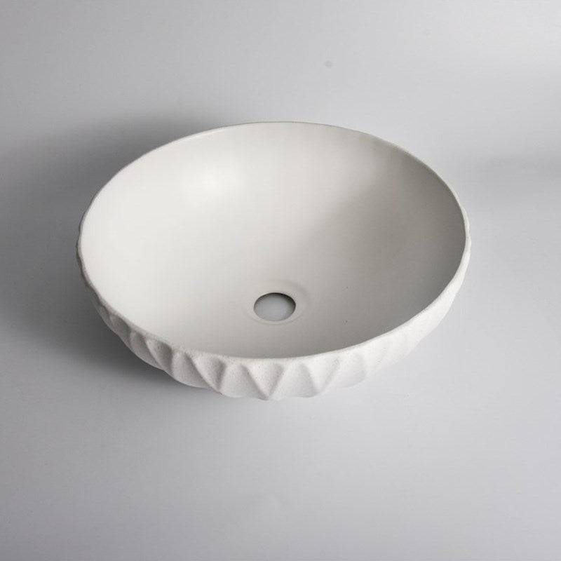 Aquaperla 395x395x120mm Above Counter Basin - Textured Exterior & Matte White Interior - CLA-P-RUBY-40-TMW