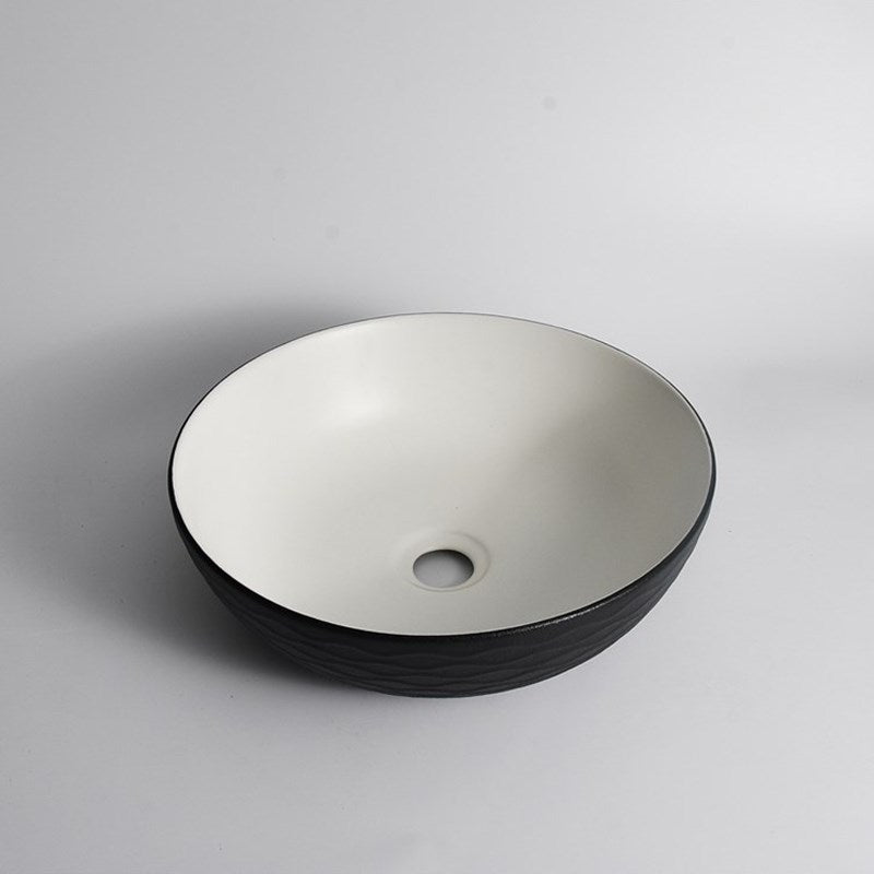 Aquaperla 395x395x120mm Above Counter Basin - Black Textured Exterior & Matte White Interior - CLA-P-WAVY-40-TMB