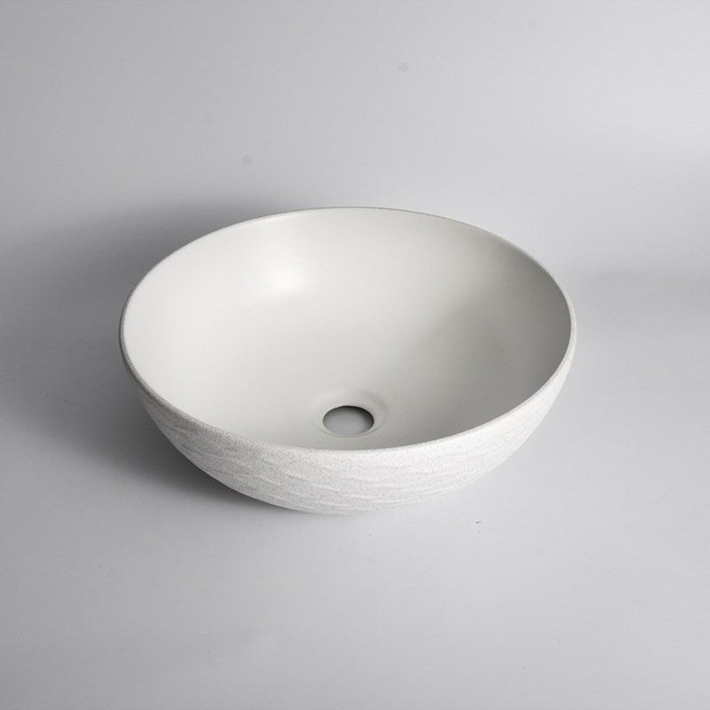 Aquaperla 395x395x120mm Above Counter Basin - Textured Exterior & Matte White Interior - CLA-P-WAVY-40-TMW