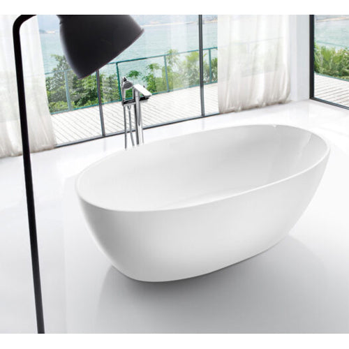 Aquaperla 1700*800*580mm Fanta Oval Freestanding Bathtub - Gloss White (Chrome color pop up waste and plug Included)