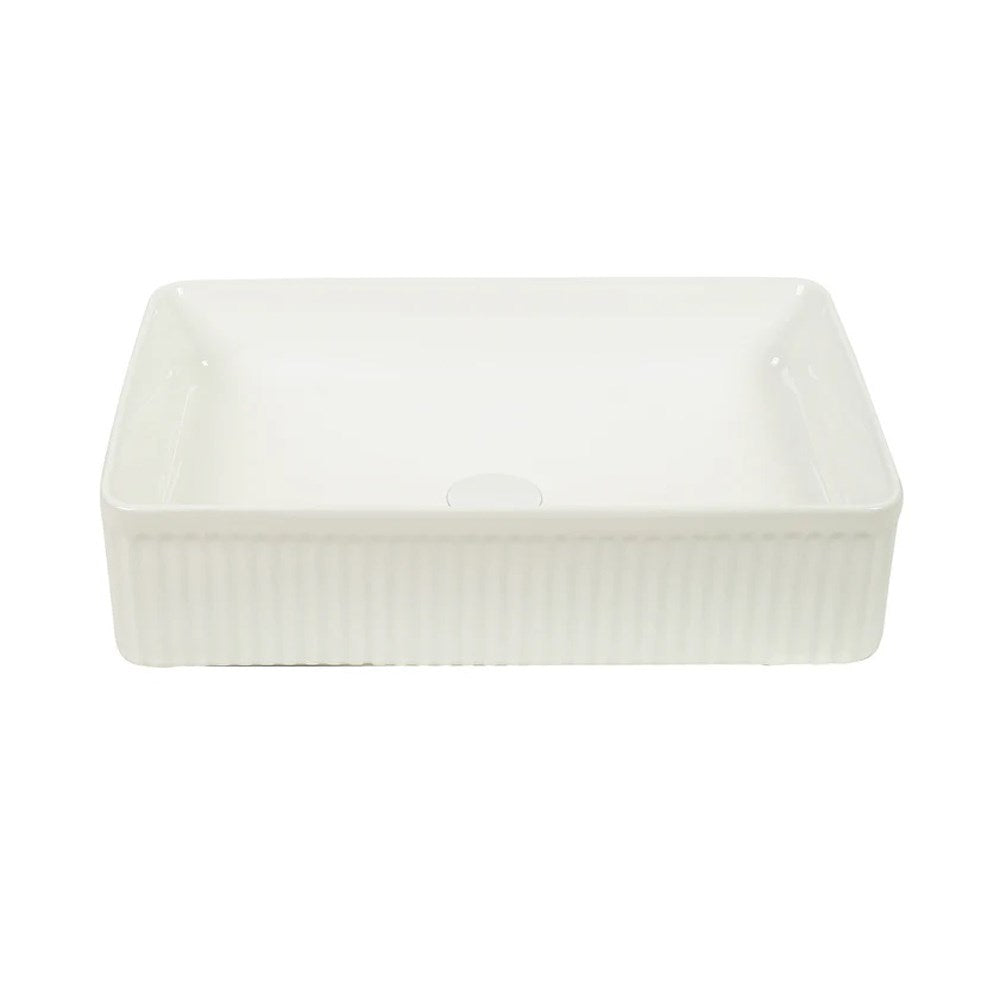 Aquaperla 500x340x130mm Above Counter Basin - Gloss White With Fluted Design