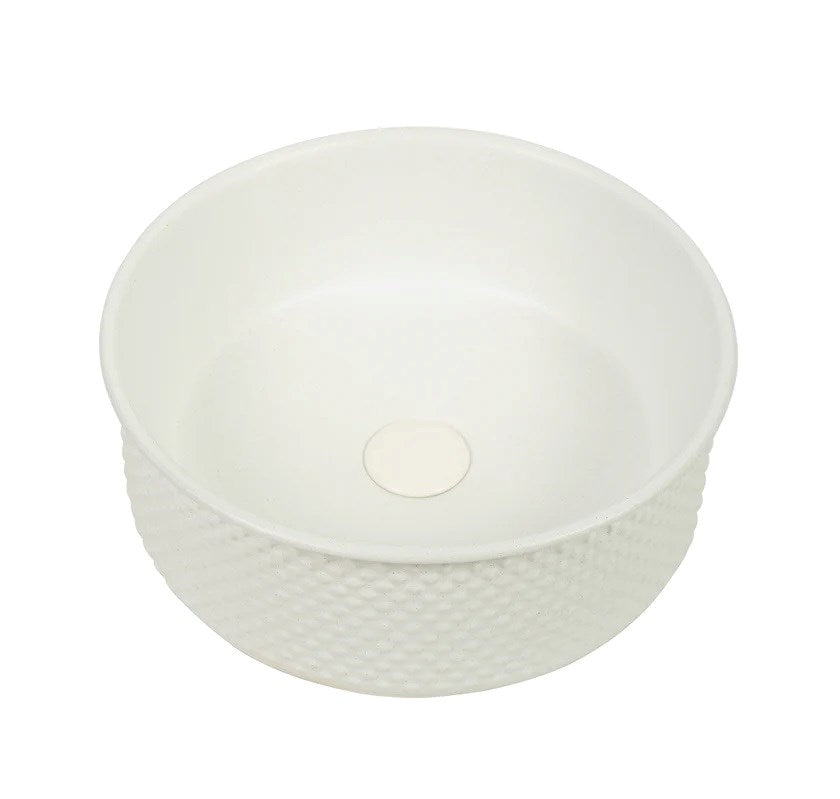 Aquaperla 385x385x140mm Above Counter Basin - Polar Subtly Textured Exterior With Matte White Interior Finish Above Counter Basin(32mm Nonverflow)