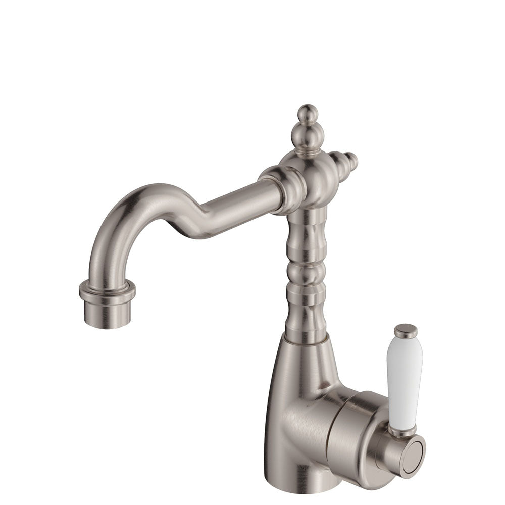 Fienza Eleanor Shepherds Crook Basin Mixer - Brushed Nickel / Ceramic