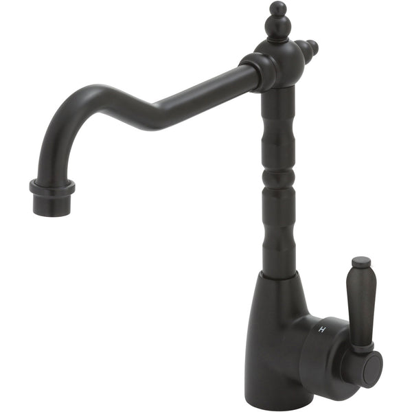 Fienza Eleanor Shepherds Crook Sink Mixer, Matte Black / Matte Black