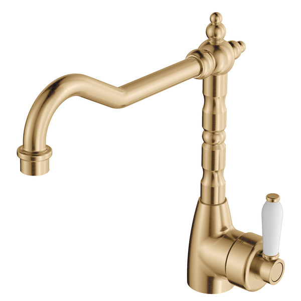 Fienza Eleanor Shepherds Crook Sink Mixer, Urban Brass / Ceramic - 202105UB-LF