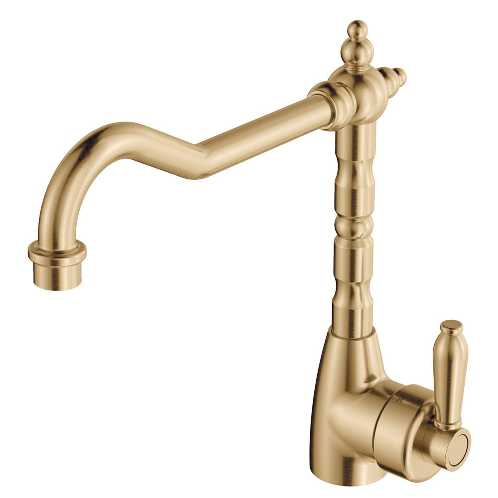 Fienza Eleanor Shepherds Crook Sink Mixer, Urban Brass / Urban Brass