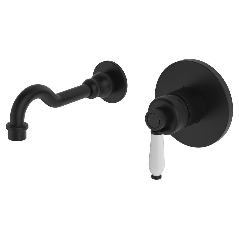 Fienza Eleanor Wall Basin/Bath Mixer Set - Matte Black / Ceramic - 202106BK