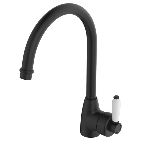 Fienza Eleanor Gooseneck Sink Mixer, Matte Black / Ceramic