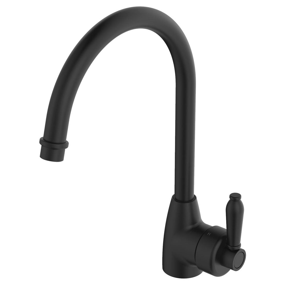 Fienza Eleanor Gooseneck Sink Mixer, Matte Black / Matte Black