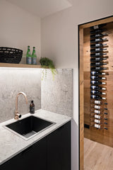 Meir Round Gooseneck Kitchen Mixer Tap with Pinless Handle - Champagne