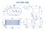 Aquaperla 1500x750x580mm Freestanding Bathtub - Matte White