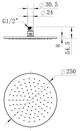 Modern National Brass Round Shower Head 250mm Brushed Bronze