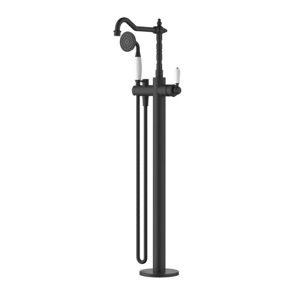 Modern National Bordeaux Freestanding Bath Mixer with Hand Shower Matte Black