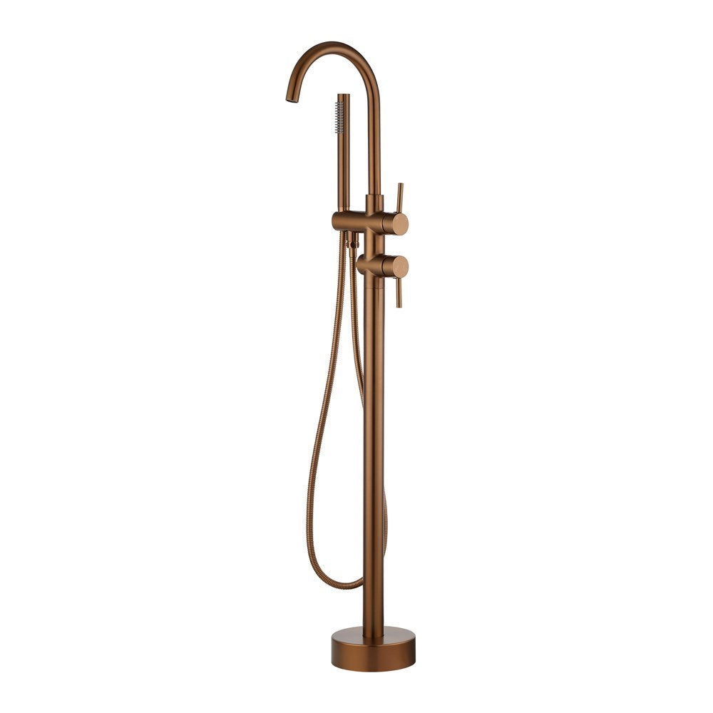 Aquaperla Round Freestanding Bath Mixer With Handheld Shower - Brushed Copper
