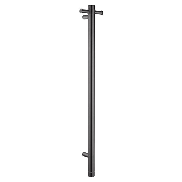Aquaperla Round Vertical Grey Electric Heated Towel Rack Single Bar (with Timer) - Brushed Gun Metal