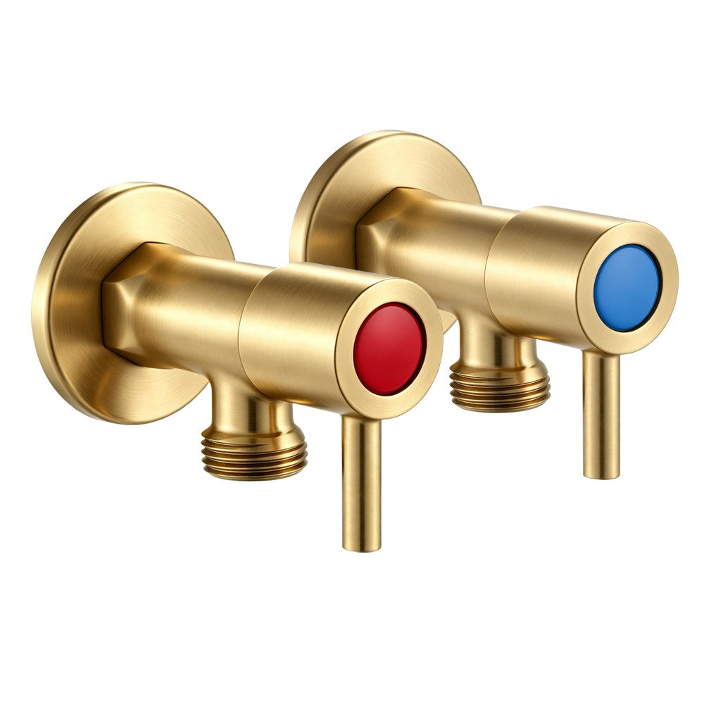 Aquaperla Round Water Stop Valves (One Pair) - Brushed Brass
