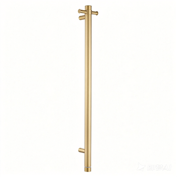 Aquaperla Round Vertical Electric Heated Towel Rack Single Bar - Brushed Brass