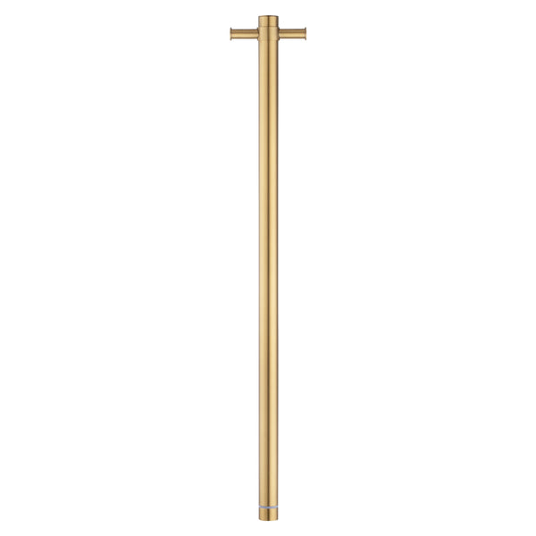 Aquaperla Round Vertical Electric Heated Towel Rack Single Bar (with Timer) - Brushed Brass