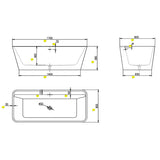 Aquaperla 1700*800*580mm Acrylic Freestanding Back To Wall Bathtub - Gloss White