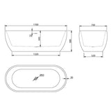 Aquaperla 1700*750*580mm Acrylic Freestanding Oval With 3D Bathtub - Gloss White