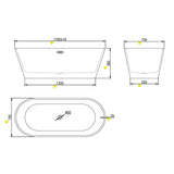 Aquaperla 1700*750*580mm Acrylic Freestanding Oval Bathtub - Gloss White
