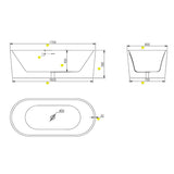 Aquaperla 1700*800*580mm Acrylic Freestanding Oval Carrara Bathtub - Carrara White