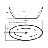 Aquaperla 1700*800*580mm Fanta Oval Freestanding Bathtub - Gloss White (Chrome color pop up waste and plug Included)