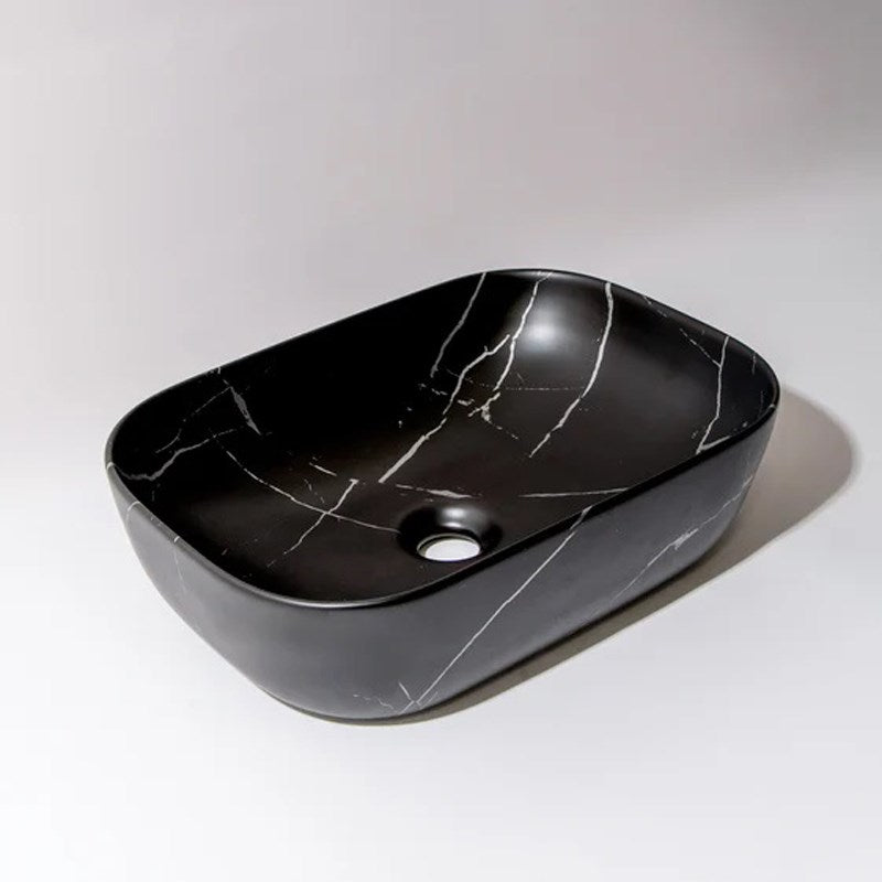 Aquaperla 455x320x135mm Above Counter Basin - Matte Black With Carrara Design