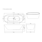 Aquaperla ISEO Series 1700*800*590mm Ultra-slim Freestanding Acrylic Bathtub (with Overflow) - Gloss White
