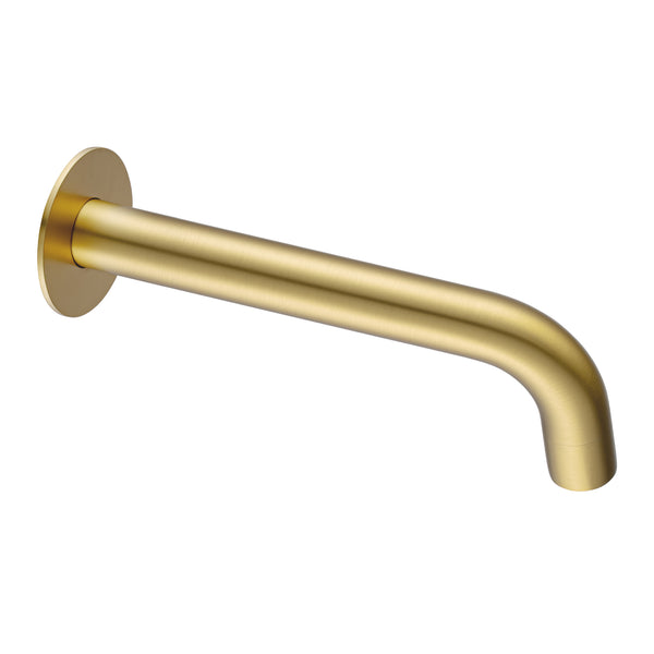 Aquaperla Lucid Pin 180mm Round Bathtub/Basin Wall Spout (60mm Flat Cover Plate) - Light Brushed Brass