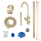 Aquaperla Freestanding Tap With Handheld Shower - Light Brushed Brass