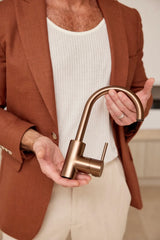 Meir Round Gooseneck Basin Mixer with Cold Start - PVD Lustre Bronze