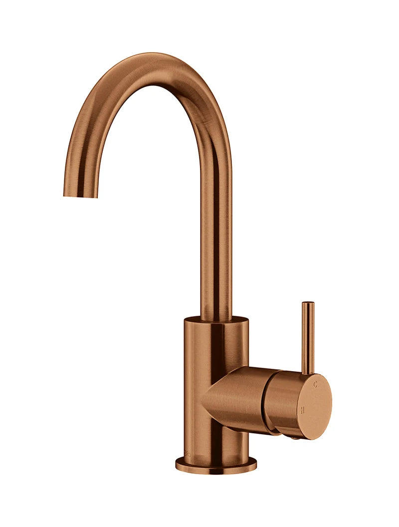 Meir Round Gooseneck Basin Mixer with Cold Start - PVD Lustre Bronze