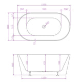 Aquaperla 1500*800*600mm Mia Super Slim Edge Oval Shape Acrylic Freestanding Bathtub - Matt White (waste & plug included)