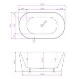 Aquaperla 1700*800*600mm Mia Super Slim Edge Oval Shape Acrylic Freestanding Bathtub - Matte White (Pop-up Waste & Plug included)