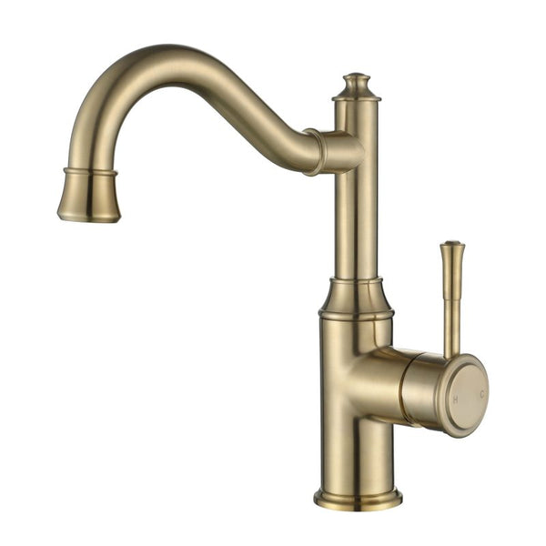 Modern National Montpellier Shepherd’s Crook High Rise Basin Mixer Brushed Bronze