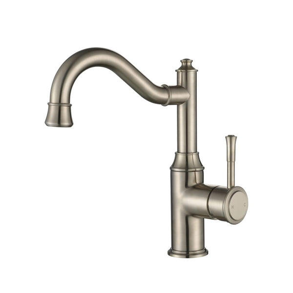 Modern National Montpellier Shepherd’s Crook High Rise Basin Mixer Brushed Nickel