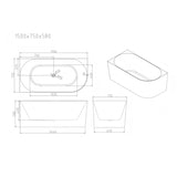 Aquaperla NOVA Series 1500*750*580mm Acrylic Bathtub - Gloss White (Left Corner)