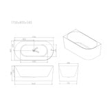 Aquaperla NOVA Series 1700*800*580mm Acrylic Bathtub - Gloss White (Left Corner)