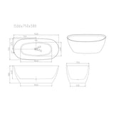 Aquaperla PILATO Series 1500*750*580mm Slim Edge Freestanding Acrylic Bathtub - Gloss White