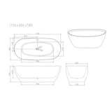 Aquaperla PILATO Series 1700*800*580mm Slim Edge Freestanding Acrylic Bathtub - Gloss White