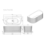 Aquaperla ROSE Series 1500*750*580mm Back to Wall Acrylic Bathtub - Matte White