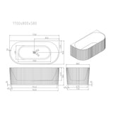 Aquaperla ROSE Series 1700*800*580mm Back to Wall Acrylic Bathtub - Matte White